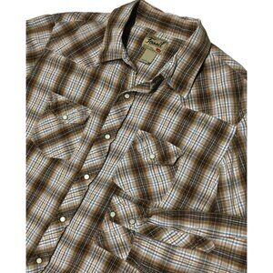 Fossil Pearl Snap Shirt L Men's Brown Plaid L/S Disco Western Cowboy Chest 47"